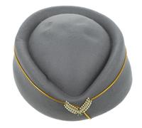 HORIALENCE Stewardess Beret Cap Women Flight Attendant Hat Air Hostess Beret Grey Wool Uniform Hat for Performance and Cosplay