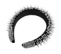 HORIALENCE Studded Crystal Rivet Headband with Thick Padded Base White Rhinestone Embellished Punk Hair Hoop for Women Party Halloween Goth Accessories