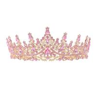 HORIALENCE Wedding Crystal Tiaras Crowns for Women, Graduation Headpieces, Bride Royal Queen Headband, Princess Quinceanera for Birthday Prom Pageant Party Pink