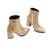 HORIALENCE Women's High Heel Ankle Boots Sequins Chunky Hoof Heel Pointed Toe Side Zipper for Autumn and Winter Fashion