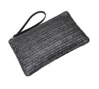 HORIALENCE Woven Grass Straw Clutch Bag Large Capacity Black Portable Coin Purse with Zipper Versatile Change Pouch for Women Everyday Use