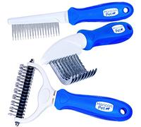 Horicon Pet Ultimate Pet Dematting & Deshedding Set - 3 in 1 Grooming Tool Set - Dual Sided Undercoat Rake, Dematting Razor Comb & Detangling Pet Comb