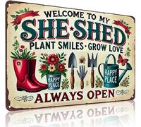 Horienteeon 14x20cm Aluminum Welcome To My She Shed Vintage Gardening Signs for Home Garden Greenhouse Living Room Bedroom Yard Outdoor Decor