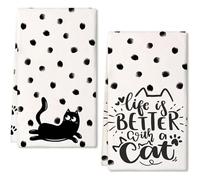 Horienteeon 2 Pcs Cat Spots Kitchen Towels, Cute Kitchen Towels with Sayings, Lift Is Better With A Cat Tea Towels for Kitchen, Dish Towels, Perfect for Housewarming Gift Pet Lover Fun Gift 60×40cm