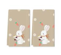Horienteeon 2 Pcs Easter Kitchen Towels, Easter Towels, Happy Easter Dish Hand Tea Towels with Cute Rabbit Bunny Flower, Holiday Spring Housewarming Gifts Decorations for Home 60×40cm