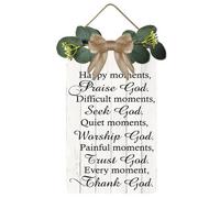 Horienteeon 20x40cm Happy Moments Praise God Wooden Sign Christian Religious Quotes Hanger Scripture Art Inspirational Bible Verse Wall Art for Bedroom Living Room Decor