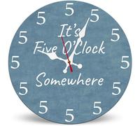 Horienteeon 25cm Wooden Wall Clock, It’s Five O’Clock Somewhere Cursive Script Solid Distressed Blue Wood Decorative Wall Clocks for Cabin Bar Man Cave Vacation Rustic Decor