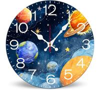 Horienteeon 30cm Outer Space Planet Galaxy Silent Wall Clock for Kids, Personalized Cartoon Animal Design Wall Decor for Nursery Playroom Bedroom, Lovely Home Decoration Gift Toddlers Boys