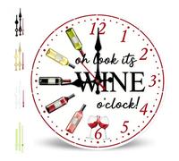 Horienteeon (4 Sets of Clock Hands 25cm Wooden Silent Non-Ticking Battery Operated Wall Clock，“WINE O'CLOCK” Playful Red Rim Clock, for Wine Enthusiasts, Kitchen & Dining Decor