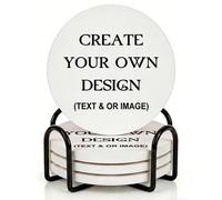 Horienteeon 4Pcs 10cm Custom Drink Coasters with Metal Holder, Personalized Text & Image Ceramic Coasters, Create Your Own Photo Design for Wedding, Birthday & Home Decor, Custom Home Gift