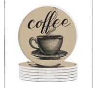 Horienteeon 6 Pcs Drink Coasters With Holder Vintage Coffee Coaster Hot Cocoa Ceramic Stone Coaster With Cork Base,Tabletop Protection Mat For Mugs And Cups,Coffee Table Wine Glass Home 4 Inches