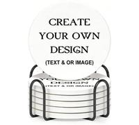 Horienteeon 6Pcs 10cm Custom Drink Coasters with Metal Holder, Personalized Text & Image Ceramic Coasters, Create Your Own Photo Design for Wedding, Birthday & Home Decor, Custom Home Gift