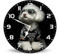 Horienteeon A White Bichon Frise Dog Wooden Clock 25cm Silent Non-Ticking Battery Operated Wall Clock, Dogs Decorative Clock for Office Room, Living Room, Bedroom or Kitchen, Dog Decoration Gift