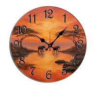 Horienteeon African Savanna Elephant Wall Clock Elephant Animal Wooden Decorative Clock For Living Room, Battery Operated Easy To Read Bedroom, Bathroom And Kitchen Housewarming Seasonal Round 12"