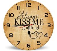 Horienteeon Always Kiss Me Goodnight Wooden Clock 25cm Silent Non-Ticking Battery Operated Wall Clock, Rustic Christian Jesus Decor Battery Operated Wall Clocks for Living Room Kitchen Office