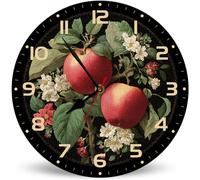 Horienteeon Apple Tree Flower Black Kitchen Wall Clock Battery Operated 25cm, Rustic Retro Apple Decor Wall Clock for Home Bedroom, Bathroom, Living Room, Office, School