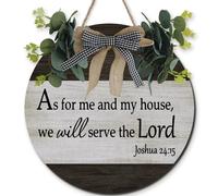 Horienteeon As for Me And My House, We Will Serve The Lord Decorations Door Signs for Farmhouse Wall 30cm, Wooden Rustic God Decorations Wall Art, Rustic Welcome Signs for Porch