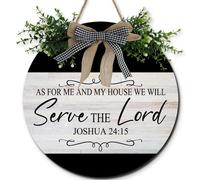 Horienteeon As for Me And My House We Will Serve The Lord Decorations Signs for Farmhouse Wall 28cm, Wooden Rustic God Decorationst, Welcome Signs for Front Door Porch Wall Decor