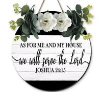 Horienteeon As For Me And My House We Will Serve The Lord Hanging Plaque with Wood Sign 30cm Wall Hanging Decor for Yard Farmhouse Porch, Round God Decor for Front Porch