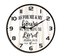 Horienteeon As For Me And My House We Will Serve The Lord Wall Clock Christian Faith Family Clock Decorative Wooden Battery Operated Quartz Silent For Bedroom,Dining Room,Office And Living Room 10"