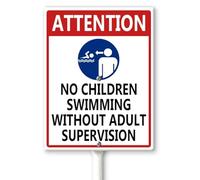 Horienteeon Attention No Children Swimming Without Adult Supervision Pool Yard Sign with Stakes 20×30CM, Sturdy Aluminum Yard Signs, Pool Rules Sign, Pool Sign for Swimming Pools Rives