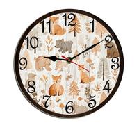 Horienteeon Autumn Forest Deer Owls Fox Mushroom Wall Clock Fall Wooden Desk Decor Decorative Battery Operated Clocks For Living Room Bedroom Bathroom Farmhouse Round 10"
