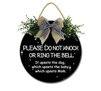 Horienteeon Baby Sleeping Sign for Front Door, Please Do Not Knock or Ring The Bell, It Upsets The Dog, Which Upsets The Baby, Which Upsets Mom, No Soliciting Sign for Front Door 12"