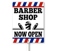 Horienteeon Barber Shop Now Open Yard Sign with Stakes 11.5×15cm, Sturdy Aluminum Yard Signs, Barber Shop Grand Opening Sign, Barber Shop Open Advertising, Barbershop Signs for Business Outside