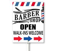 Horienteeon Barber Shop (Right Arrow) Yard Sign with Stakes 20×30cm, Sturdy Aluminum Yard Signs Rust Free, Spa Barber Shop Open Advertising Printing Lawn,Barbershop Signs for Business Outside
