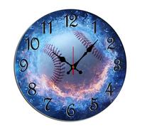 Horienteeon Baseball Wall Clock Sport Ball Club Wooden Decorative For Kitchen Bathroom Silent Non Ticking Decorative Clock Battery Operated Home Office Living Room Decor Round 10"