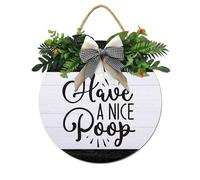 Horienteeon Bathroom Door Sign Have a Nice Poop Hanging Wall Plaque Rustic Round Wooden Wreath,Farmhouse Home Accent For All The Seasons Round 12"
