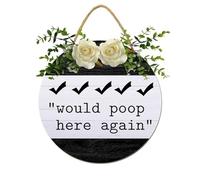 Horienteeon Bathroom Door Sign Would Poop There Again Hanging Wall Plaque Rustic Farmhouse Round Wooden Front Door Sign For All The Seasons Bath Room Decor Round 12"