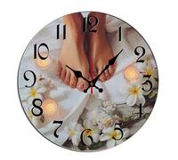Horienteeon Bathroom Feet Wall Clock Bath*Tub Spa Wooden Decorative Silent Non Ticking Battery Operated Wood Clock For Bedroom Bathroom Living Room Office School Kitchen Round 12 Inch