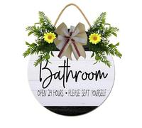 Horienteeon Bathroom Front Door Sign Open 24 Hours Hanging Wall Plaque Rustic Farmhouse Round Wooden Front Door Sign For All The Seasons Bath Room Decor Round 12"