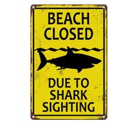 Horienteeon Beach Closed Due To Shark Sighting Aluminium Sign 14×20cm, Sturdy Aluminum Metal Signs Rust Free, Vintage Beach Tin Sign Decor For Outside, Seabeach This Way Signs