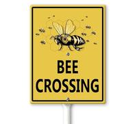 Horienteeon Bee Crossing Yard Sign with Stakes 17.5×22cm, Honey Bee Decorations Hive Rules Signs, Sturdy Aluminum Lawn Signs, Metal Sign Post, Honey Bee Outdoor Decor Gifts