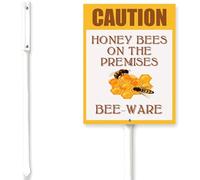 Horienteeon Bees On The Premises Bee Ware Sign For Yard With Stake Garden Sign Stake Caution Warning 7x8.8inch Metal Outdoor Lawn Decor Farm Aluminium Decorations And 12.8" Stake Kit