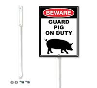 Horienteeon Beware Guard Pig On Duty Yard Sign with Tall Stake Funny Pig Signs 20x30cm Sturdy Heavy Duty Aluminum Yard Sign for Lawn Weatherproof and Outdoor Use