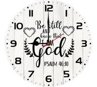 Horienteeon Bible Verse Wall Clock Religious Quote Art Be Still And Know That I Am God Sign 30cm Rustic Wooden Battery Operated Silent Non-Ticking Christian Clock for Home Living Room