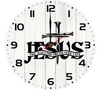 Horienteeon Bible Verse Wall Clock Religious Quote Art Jesus The Way Truth Life Sign 30cm Rustic Wooden Battery Operated Silent Non-Ticking Christian Clock for Home Living Room