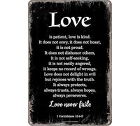 Horienteeon Bible Verses Sign Love Never Fails Sign 20x30cm Aluminum Scripture Inspirational Quotes Plaque Wall Art Christian Home Decor for Prayer Room Living Room Holiday
