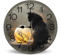 Horienteeon Black Cat Full Moon Night Scene Round Wall Clock 25 cm