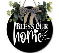 Horienteeon Bless Our Home Door Decorations Sign Wall Art Accessories 30×30cm, Welcome Decorations for God Party Decor, Farmhouse Welcome Signs for Porch, Bless this Home Wall Decor