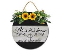 Horienteeon Bless This Home and All Who Enter Decor Sign, Rustic Welcome Door sign, Hanging Wood Sign Home Decor, Rustic Farmhouse Wood Sign Decor Wall Art11"