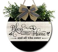 Horienteeon Bless This Home and All Who Enter Decorations Sign for Farmhouse Wall 30×30cm, Wooden Rustic God Decorationst, Welcome Signs for Front Door Porch, Bless this Home Wall Decor