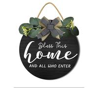 Horienteeon Bless This Home and All Who Enter Sign for Front Door Wooden Plaque Bless This Home Wall Decor Wreaths Signs Rustic Welcome Wooden Wall Hanging Sign 11"