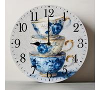 Horienteeon Blue And White Porcelain Cup Stack Wall Clock 25cm