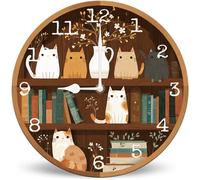 Horienteeon Bookshelf Cartoon Cat Illustration Round Wall Clock 30 cm