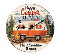 Horienteeon Camping Wall Clock Happy Camper For Kitchen Bathroom Silent Non Ticking Decorative Clock Battery Operated Home Office Living Room Decor Shop Hotel Round 10"
