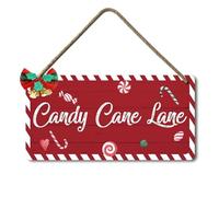 Horienteeon Candy Cane LaneWood Hanging Sign 15cm×30cm Traditional Christmas Sweets and Treats Sign Holiday Humor Ornament Novelty Home Decor Wall Decoration for Cafe Home Bar